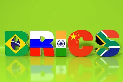Nice word BRICS countries flag Brazil, Russia, India, China and South Africa Иллюстрация
