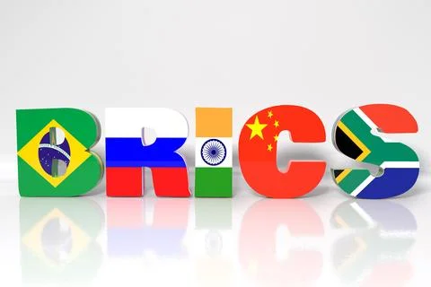 Nice word BRICS countries flag Brazil, Russia, India, China and South Africa Illustrazione stock