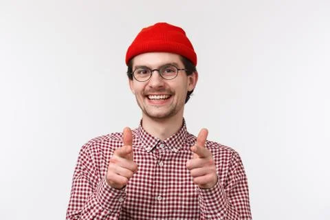Nice work. Close-up portrait happy satisfied smiling caucasian man with beard in Stock Photos