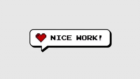 NICE WORK! comment balloon, neubrutalism 8-bits pixel art. Alpha. 스톡 동영상 316774502