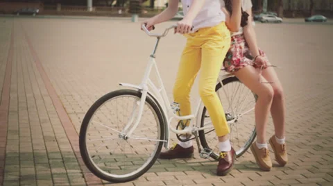 Nice young couple of model on vintage bike Stock Footage 28674633