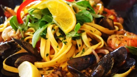 Nicely arranged dish with seafood Stock Footage 118848677