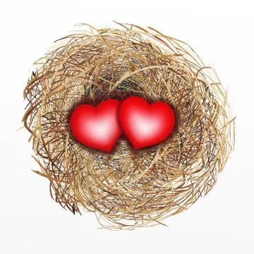 Nicely Built Bird Nest with Two Red Heart Stock Illustration