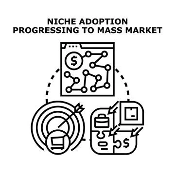 Niche market adoption progressing to mass market audience Stock Illustration