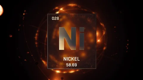 Nickel as Element 28 of the Periodic Table 3D animation on orange background 스톡 동영상 119574849