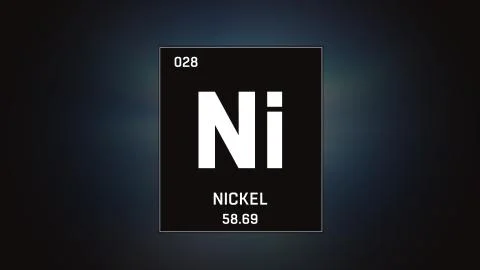Nickel as Element 28 of the Periodic Table 3D illustration on grey background Stock Illustration