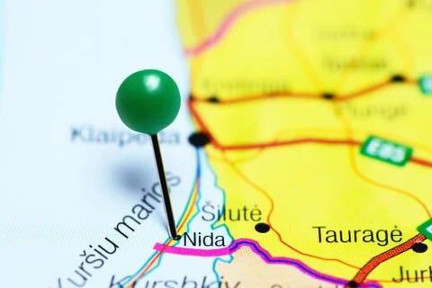 Nida pinned on a map of Lithuania Foto stock