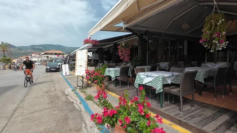 Nidri seafront tavernas. Stock Footage 278984890
