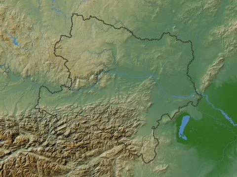 Niederosterreich, Austria. Colored elevation map with lakes and rivers Illustrazione stock