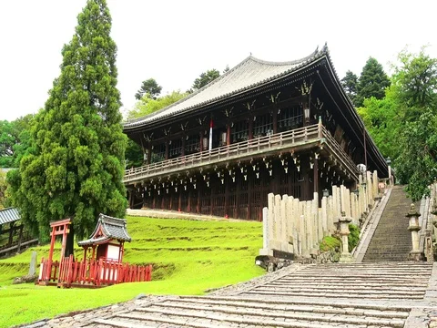 Nigatsu-do, one of the important structures of Todaiji, a temple in Nara, Japan. Stock Footage 71191002