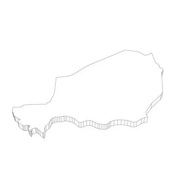 Niger - 3D black thin outline silhouette map of country area. Simple flat vector Stock-Illustration