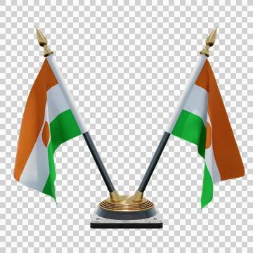 Niger 3d illustration flag on pole. Wood flagpole Illustrazione stock