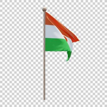 Niger 3d illustration flag on pole. Wood flagpole Stock Illustration