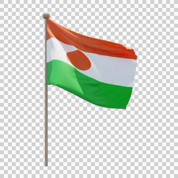 Niger 3d illustration flag on pole. Wood flagpole Stock Illustration