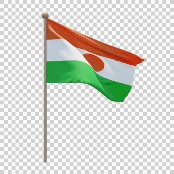 Niger 3d illustration flag on pole. Wood flagpole Stock Illustration