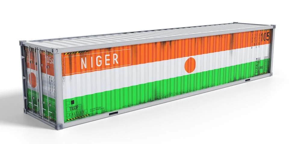 Niger - 40 feet cargo container for international trade and logistics - 3D .. 库存插图