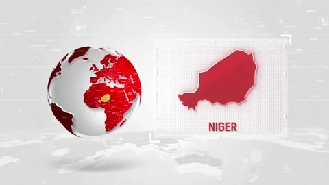 Niger 4K Tech Map Beside Globe On White Background. Stock Footage 340015941