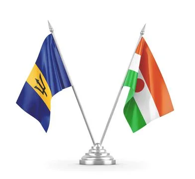Niger and Barbados table flags isolated on white 3D rendering Stock Illustration