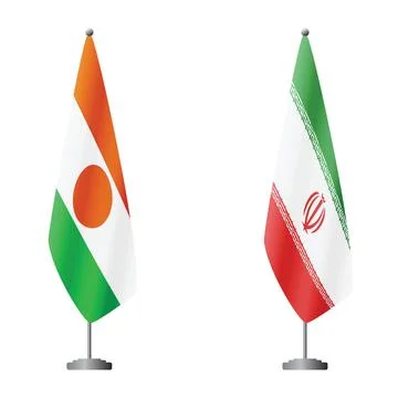 Niger and Iran flags on flagpoles for official ceremonies and meetings Illustrazione stock