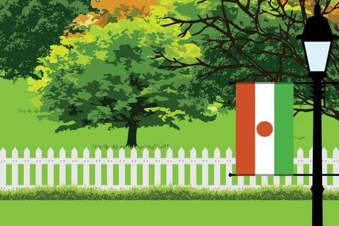 Niger Day Trees Lamp Vector Illustration Stock Illustration