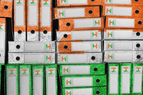 Niger Flag Colors Folder Stack, Bureaucracy and Government Administration 스톡 사진