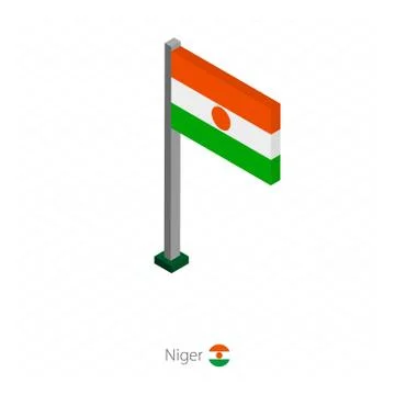 Niger Flag on Flagpole in Isometric dimension. Stock Illustration