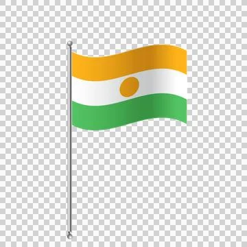 Niger flag on flagpole waving in wind on transparent background. Illustrazione stock