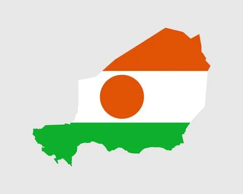Niger Flag Map. Map of the Republic of the Niger with the Nigerien banner Stock Illustration