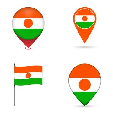 Niger Flag Map Pin Icons Set Collection. Stock Illustration