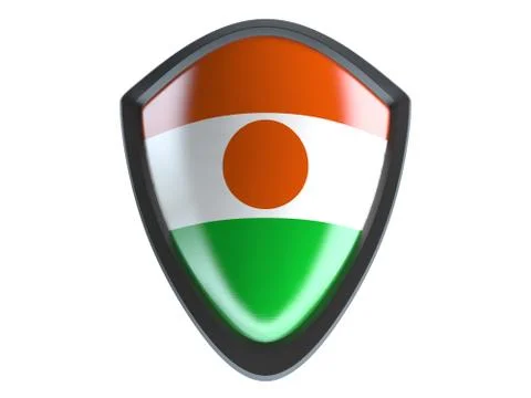 Niger flag on metal shield isolate on white background. Stock-Illustration