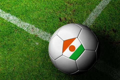 Niger flag pattern of a soccer ball in green grass Illustrazione stock