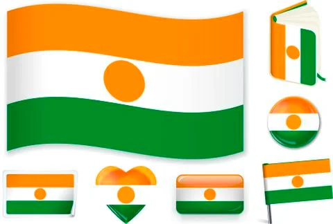 Niger flag in seven shapes. Editable with separate layers. Stock Illustration