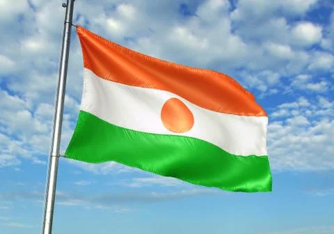 Niger flag waving sky background 3D illustration Stock Illustration