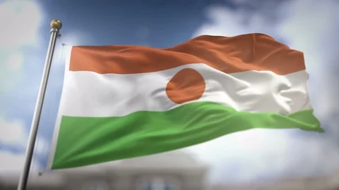 Niger Flag Waving Slow Motion 3D Rendering Blue Sky Background - Seamless L.. Stock Footage 75465618