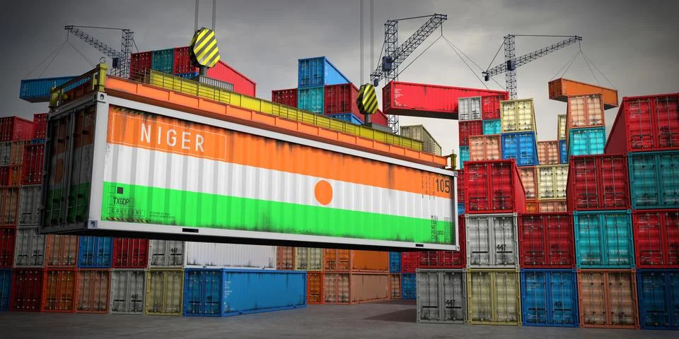Niger - freight container in cargo terminal - 3D illustration Stock Illustration