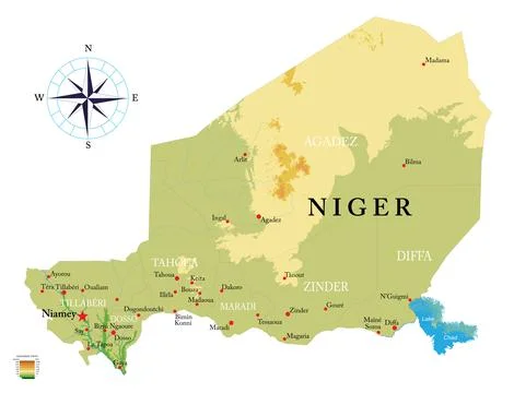 Niger highly detailed physical map Stock Illustration