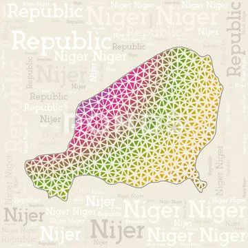 NIGER map design. Country names in different languages and map shape ...