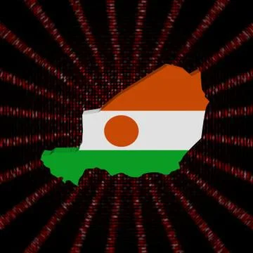 Niger map flag on red hex code burst illustration Stockillustratie