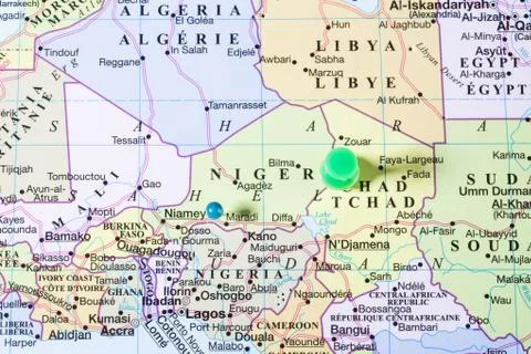 Niger map with green push pin Foto stock