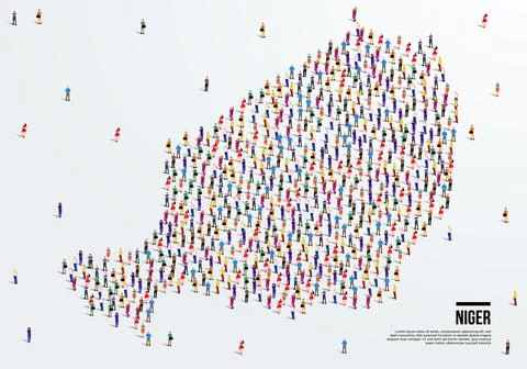 Niger Map. A large group of people form to create a shape of the Niger Map. Stock Illustration