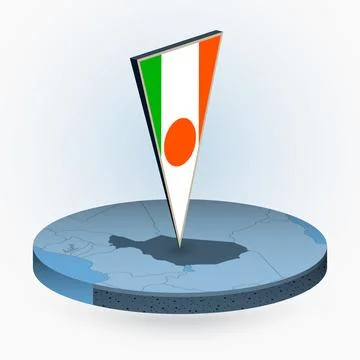 Niger map in round isometric style with triangular 3D flag of Niger Stock Illustration