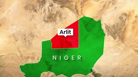 Niger map showing the highlighted Arlit region in a motion video clip Stock Footage 343385314