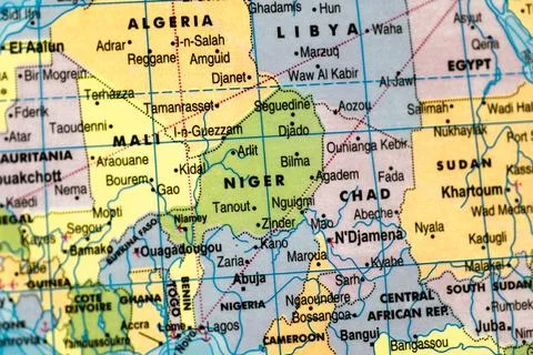 Niger Map on World Map Stock Photos