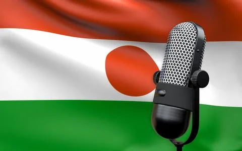 Niger national flag with microphone composition of voice of truth debate info Stock Illustration