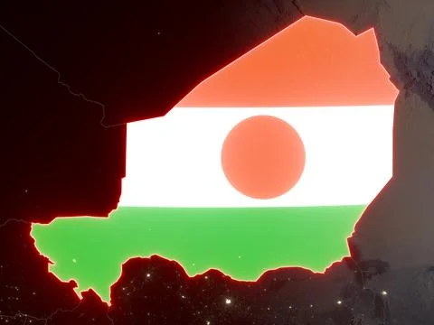 Niger with national flag on night map Stock Illustration