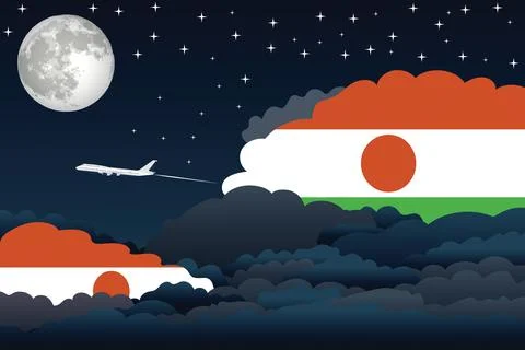 Niger Night Clouds Airplane Vector Illustration Stock Illustration