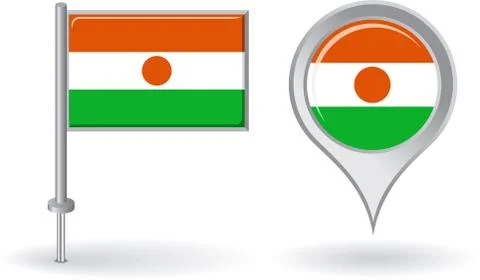 Niger pin icon and map pointer flag. Vector Stock Illustration