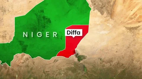 Niger region map highlighting Diffa with satellite imagery motion video Stock Footage 343385311