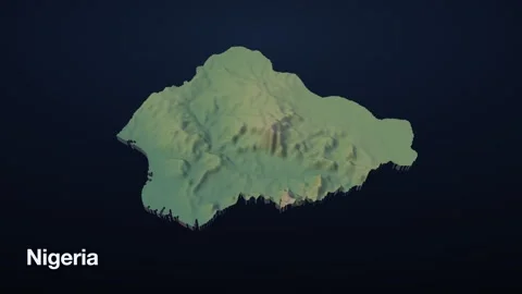 Nigeria 3D elevation relief map Video stock 340608006