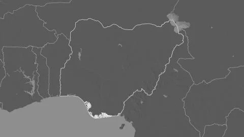 Nigeria. Bilevel elevation map with surface waters Illustrazione stock